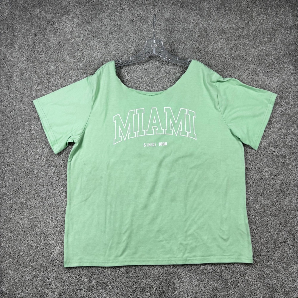 Miami Since 1896 Graphic T-Shirt Mint Green Scoop Neck Short Sleeve XL